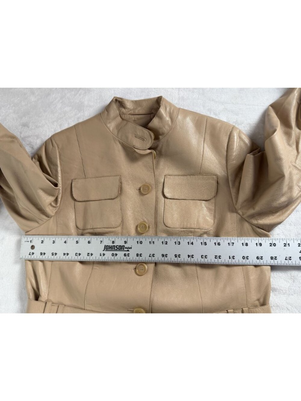 Akris Punto Womens Beige Genuine Lambskin Leather Belted Jacket Size 12 Swiss - Picture 10 of 14